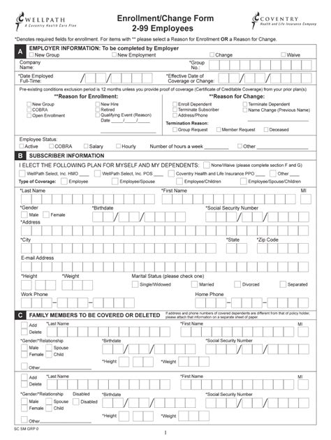 Fillable Online Enrollmentchange Form Employees Fax Email Print