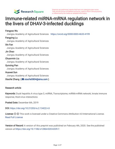 PDF Integrated Analysis Of MiRNA Seq And MRNA Seq Reveals Immune