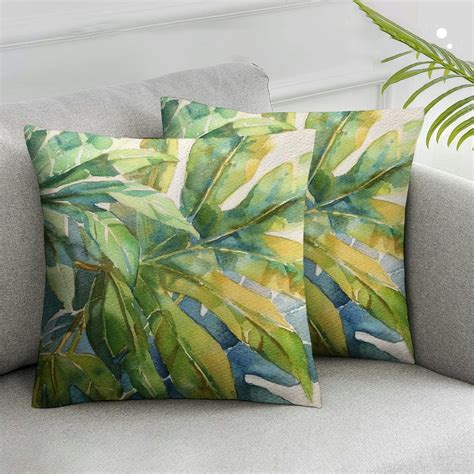 Nawypu Summer Tropical Leaves Pillow Covers Set Of Monstera Green