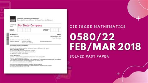 0580 22 F M 18 Easy Step By Step Solutions CIE IGCSE MATHS PAPER