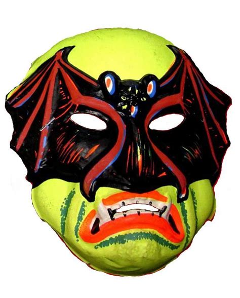 Vampire With Bat On Face Vintage Retro Plastic Halloween Mask