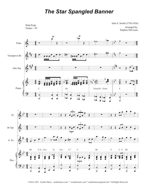 The Star Spangled Banner Alto Saxophone And Piano Sheet Music