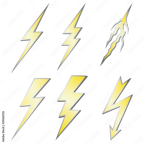 Gold Lightning Bolt With Silver Margins Set On White Stock Vector