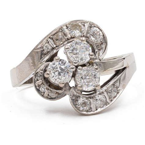 Vintage K White Gold Cut Diamond Trefoil Ring S For Sale At Pamono