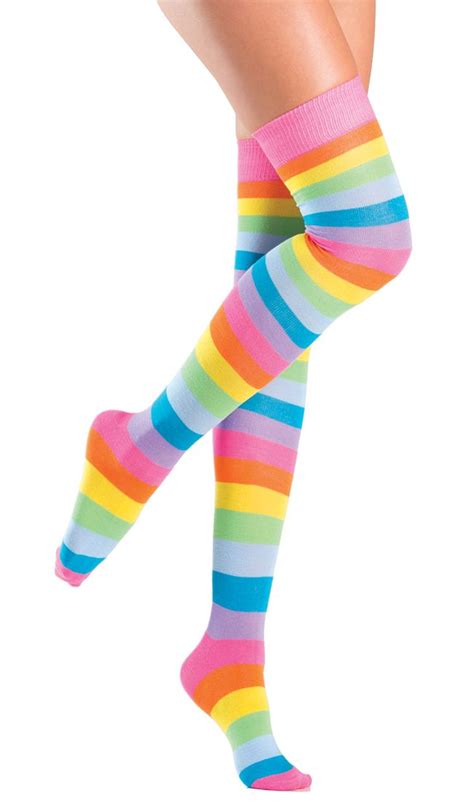 Neon Rainbow Striped Thigh Highs Thigh High Stockings Rainbow Stripes Thigh Highs