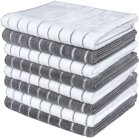 Microfiber Dish Towels 8 Pack Stripe Designed Gray And White Colors