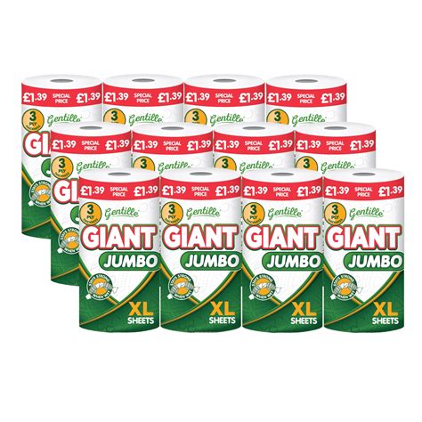 Gentille Giant Jumbo 3ply Kitchen Rolls 12 Rolls Nova Tissue