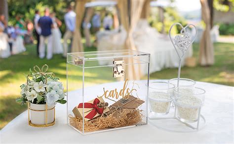 TOLIDA Acryl Quadratische Hochzeit Kartenbox mit Schloss und Schlüssel