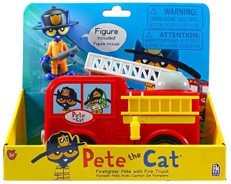 Pete The Cat Firefighter Pete With Fire Truck Vehicle Figure Phatmojo