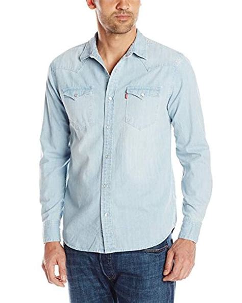 Levis Mens3lylw2262 Standard Barstow Denim Western Snap Up Shirt Long