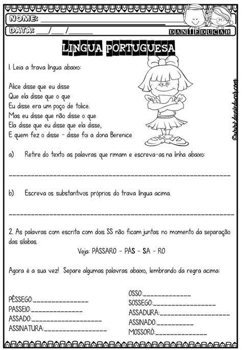 Atividades de Língua Portuguesa 3º ano