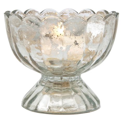 Vintage Mercury Glass Candle Holder 3 Suzanne Design Sundae Cup Motif Silver For Use With