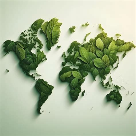 Concepto de ecología con mapa del mundo hecho de hojas verdes