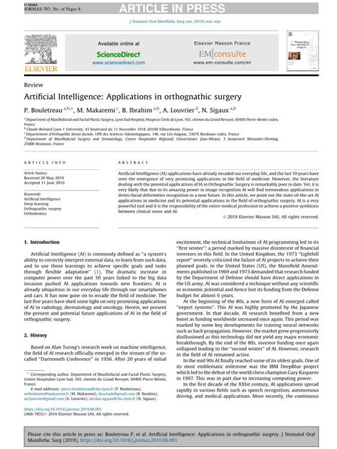 Pdf Artificial Intelligence Applications In Orthognathic Surgery