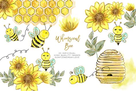 Watercolor Bee Clip Art Watercolor Honey Clipart Bees Clipart Set By