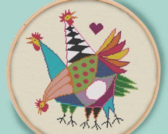 Two Roosters Crowing Modern Counted Cross Stitch Pattern Etsy