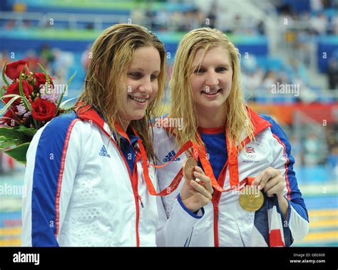 Great Britains Rebecca Adlington Right With Her Gold Medal And