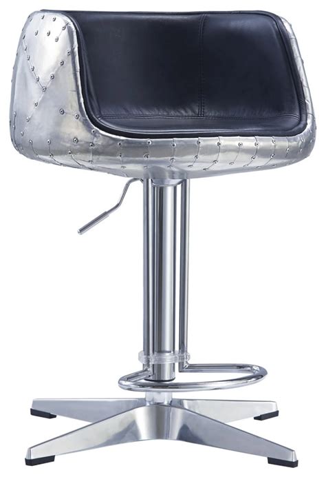 Aviator Adjustable Height Bar Stool Slate Leather Industrial Bar