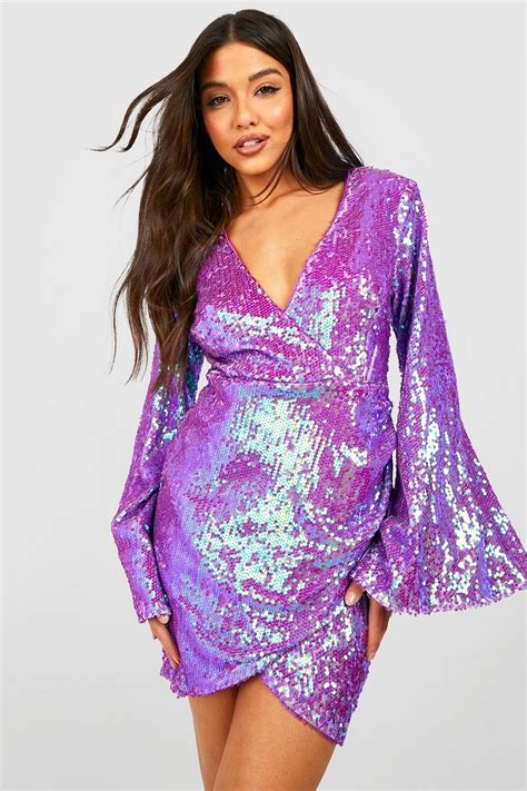 Two Tone Sequin Wrap Mini Party Dress Boohoo