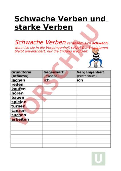 Arbeitsblatt Schwache Verben Starke Verben Deutsch Grammatik