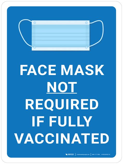 Face Masks Not Required If Fully Vaccinated With Icon Blue Portrait Wall Sign