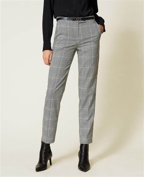 Wool Blend Glen Plaid Trousers Woman Black Twinset Milano