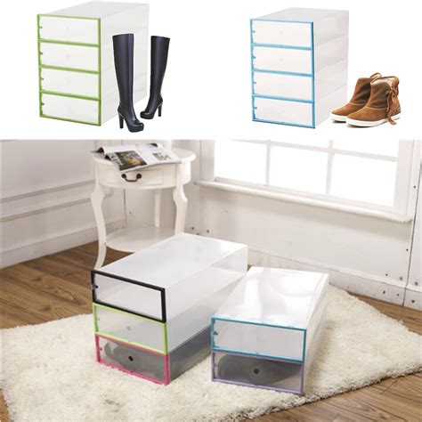 New Foldable Clear Plastic Shoe Boxes Storage Organizer Stackable Tidy