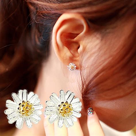 Sterling Silver Daisy Ear Studs Earrings For Women Etsy