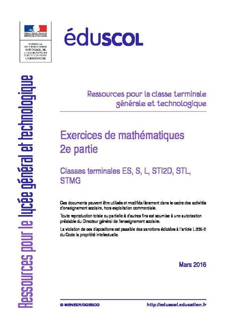 PDF Exercices de mathématiques pour la classe terminale 2e partie