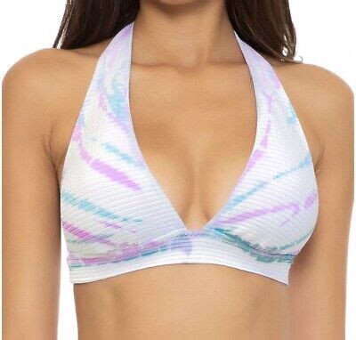 Becca Iconic Pucker Rib Tie Dye Halter Bikini Top Orchid Jasper