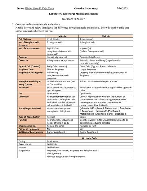 Solution Mitosis Meiosis Complete Lab Report Genetics Studypool