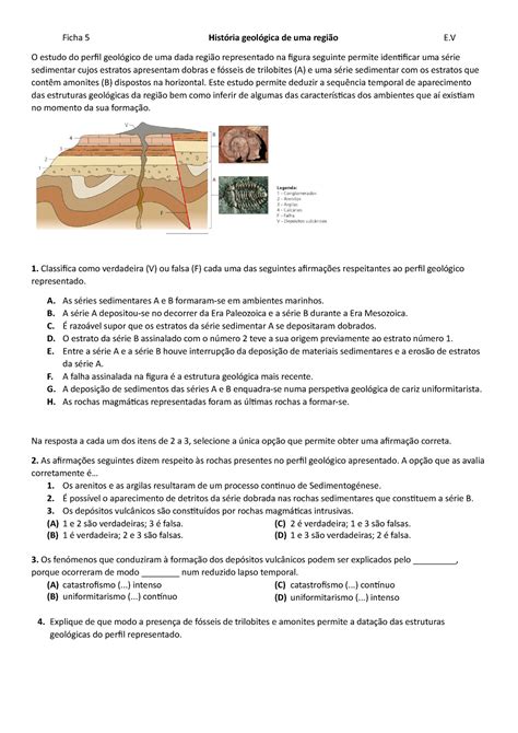 5 História geológica de uma região Ficha 5 História geológica de uma