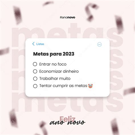 Metas para 2023 Feliz Ano Novo Social Media PSD Editável download