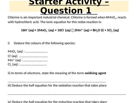 Redox Titration Revision Teaching Resources