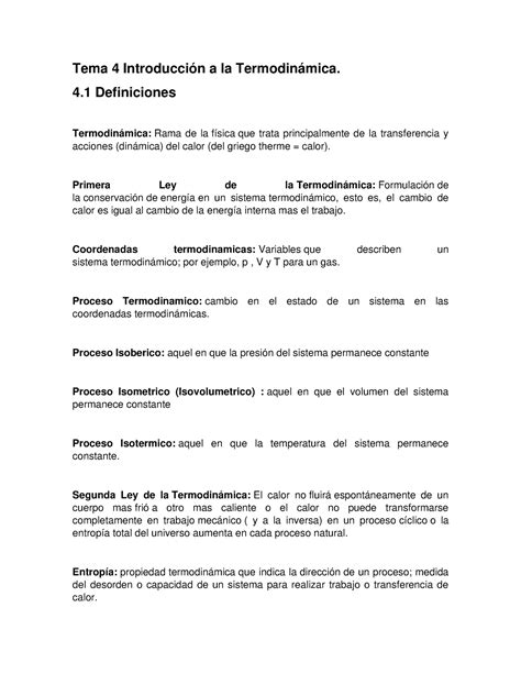 Tema 4 Introducción a la Termodinámica 4 1 definiciones Tema 4