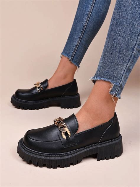 Minimalist Chain Decor Loafer Flatform Shoes Loafer Shoes Women