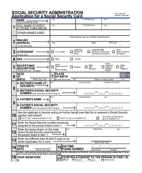 Free Sample Social Security Application Forms In Pdf Printable