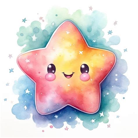 Ilustración acuarela detallada estrella kawaii Foto Premium