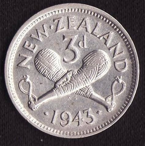 3 Pence 1943 Constitutional Monarchy 1933 1960 New Zealand Coin