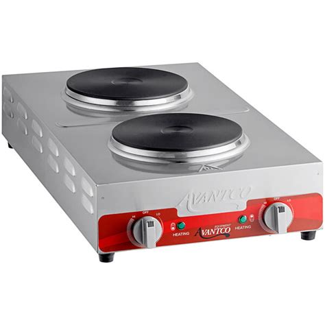 Avantco 177EB202F2BA Double Burner Solid Top Stainless Steel Portable Electric Front To Back Hot