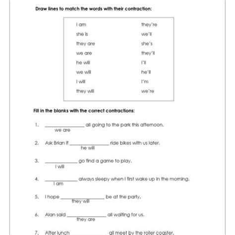 Practice With Contractions 3 Worksheets Grade 2 Matching And