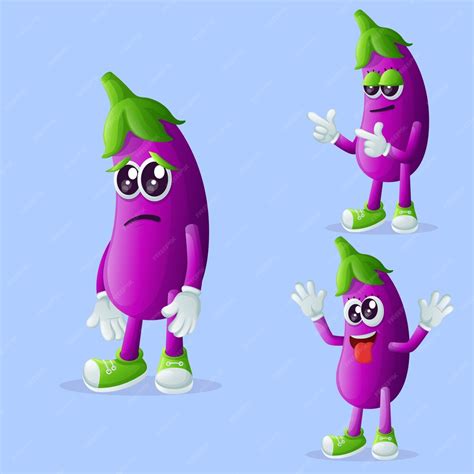 Premium Vector Cute Eggplant Characters With Different Facial Expressions