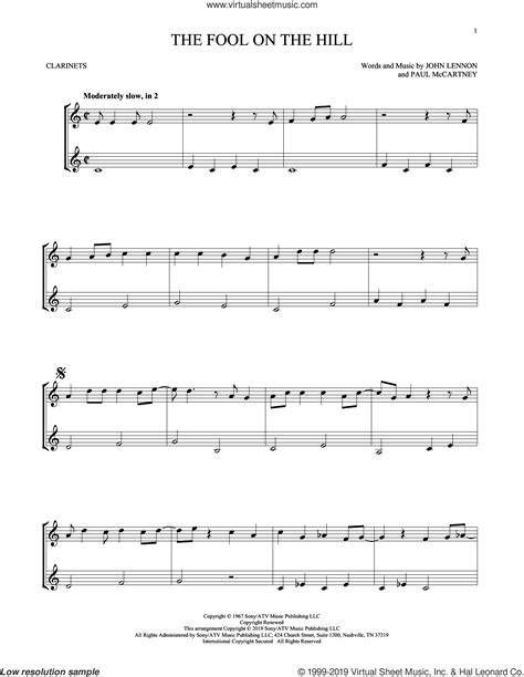 The Fool On The Hill Sheet Music For Two Clarinets Duets Pdf