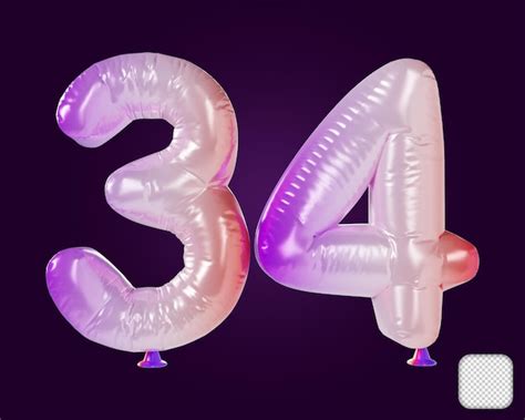 Premium PSD | Balloon number 34 rainbow 3d illustration