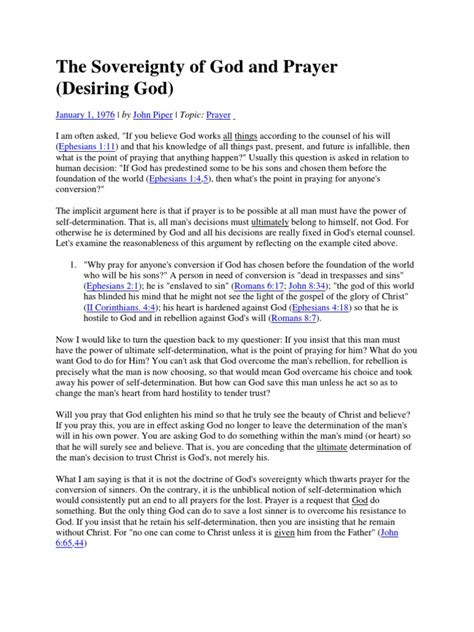 The Sovereignty Of God And Prayer Pdf