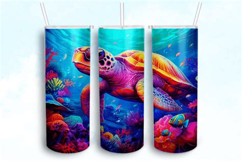 Colorful Sea Turtle In The Ocean Tumbler Graphic By Mastenic Creative