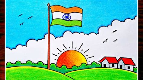 How To Draw Indian National Flag Independence Day Scenery Drawing Unity