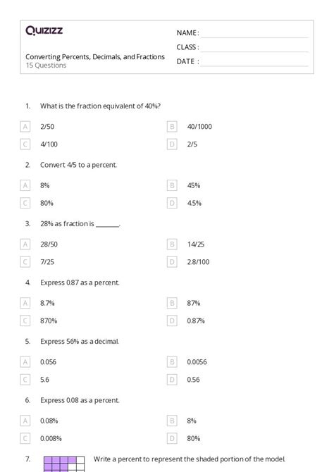 Fractions Decimals And Percents Worksheets K5 Learning Worksheets Library