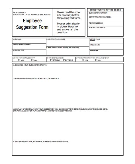 Free 7 Sample Employee Suggestion Forms In Pdf Ms Word