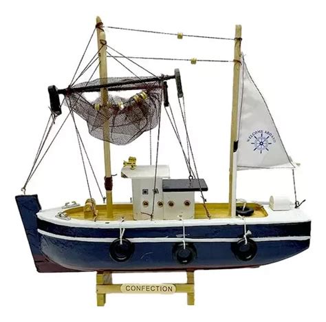 Figura Decorativa Barco Pesquero Madera Cm Cuotas Sin Inter S